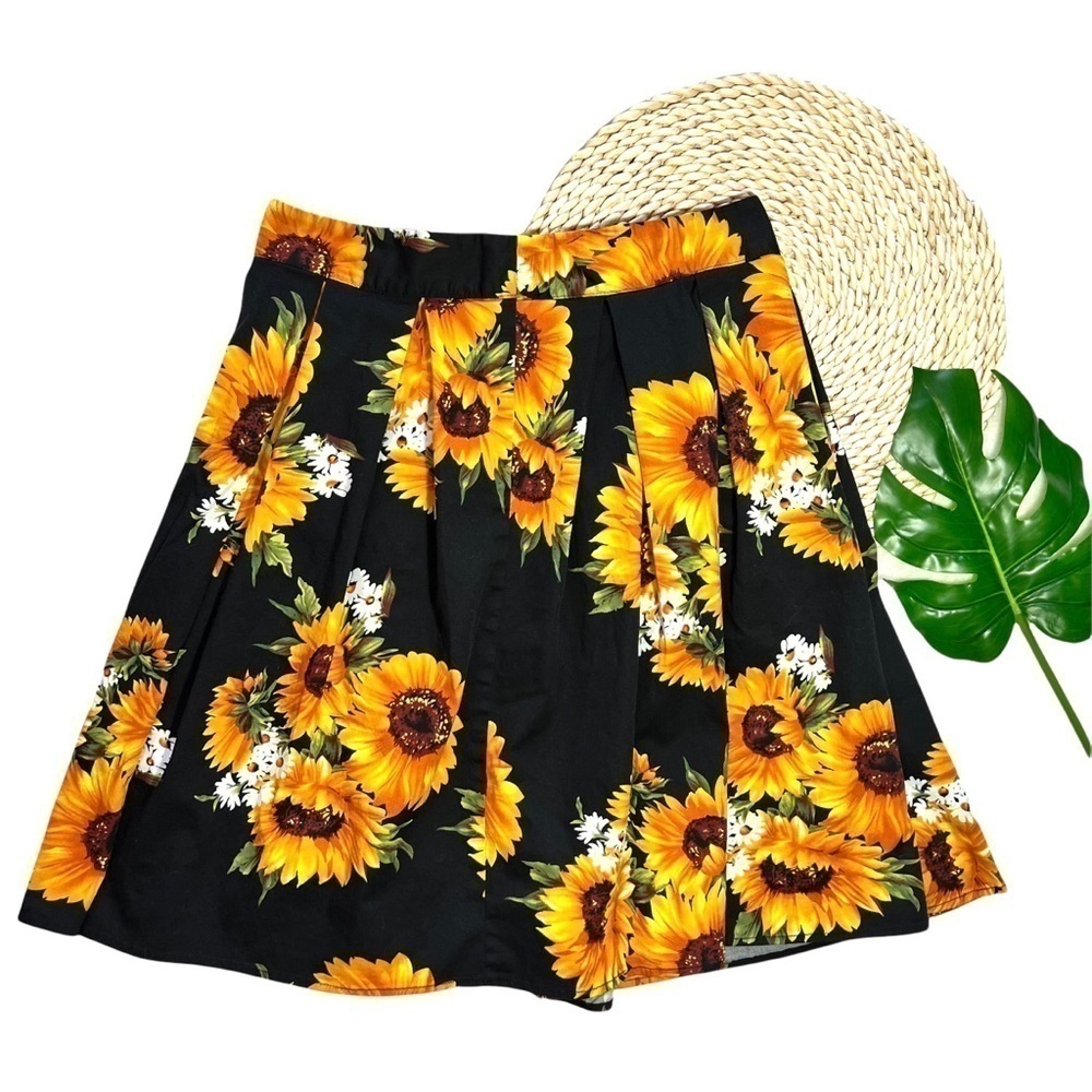 Vintage Handmade Artisan Sunflower Floral Knee Length Lightweight Skirt Large - Picture 2 of 16